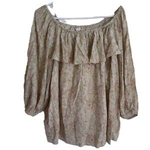 Cato Blouse Size XXL Pullover 3/4 Sleeve Peasant Ruffle Off Shoulder Casual